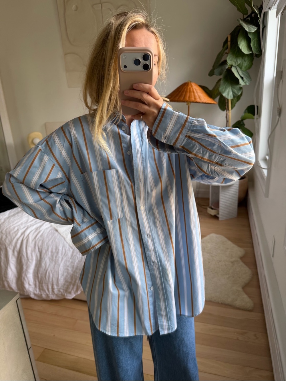 H&M Stripes Oversized Button Down Shirt Size Small